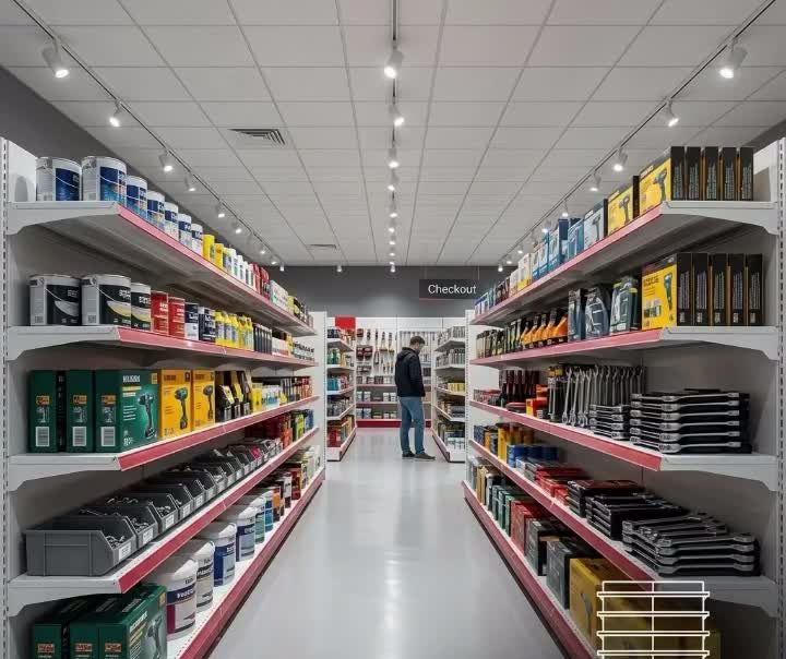 Korridor marketi i pajisur me rafte metalike